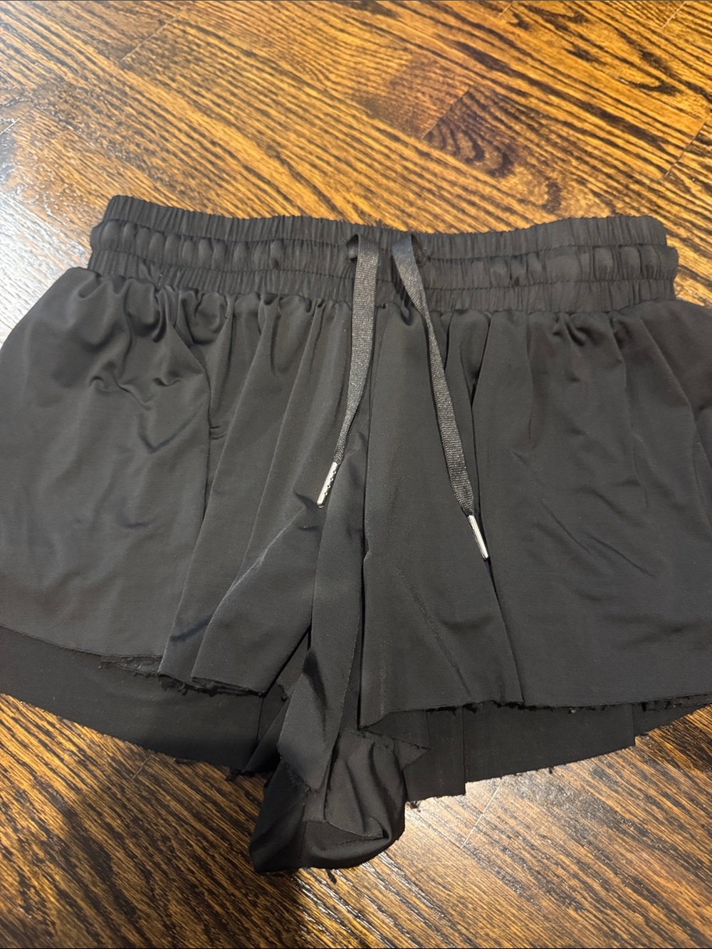 Women's Black Layered Drawstring Shorts
